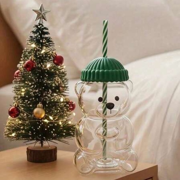 Starbucks VIRAL Clear Glass Bear Cup Lid Straw teddy christmas 2025 new barista - Picture 7 of 14